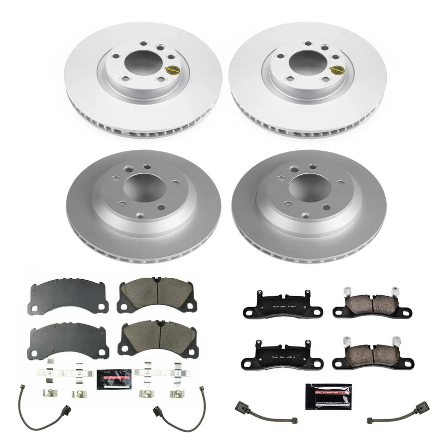Power Stop Z23 CRK8516 Front and Rear Coated Rotor Kit-Coated Brake Rotors, Carbon Ceramic Pads and 2 Front & 2 Rear Sensor Wires For Porsche Cayenne 2013-2018 [Model Specific]