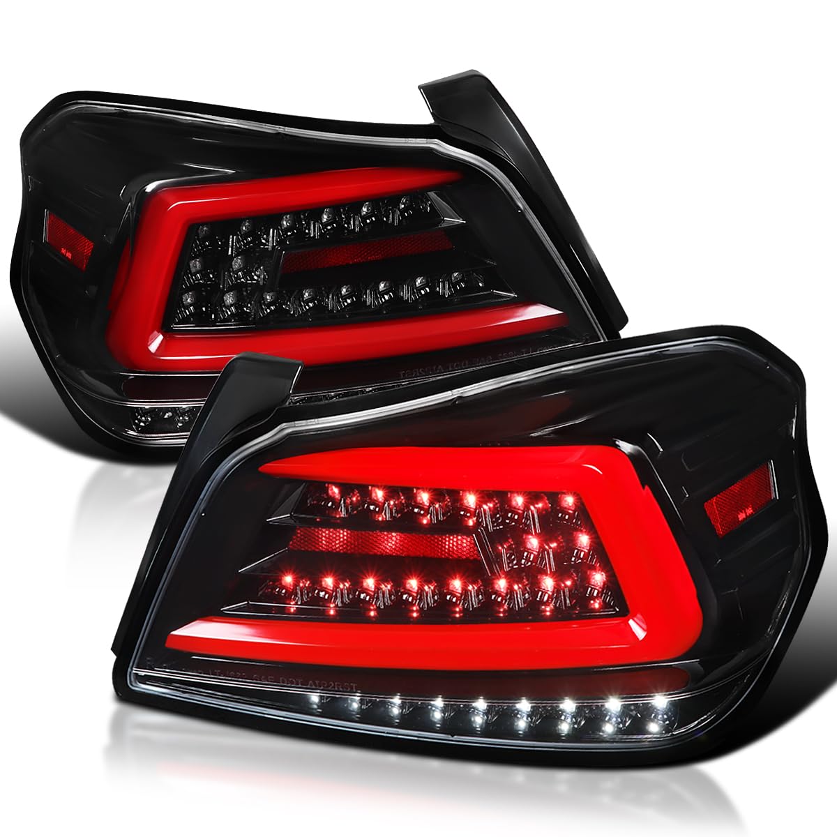Jet Black LED Tail Lights SPEC-D TUNING w/Red Sequential LED Tube Compatible with 2015-2021 Subaru WRX/WRX STI Left + Right Pair Assembly