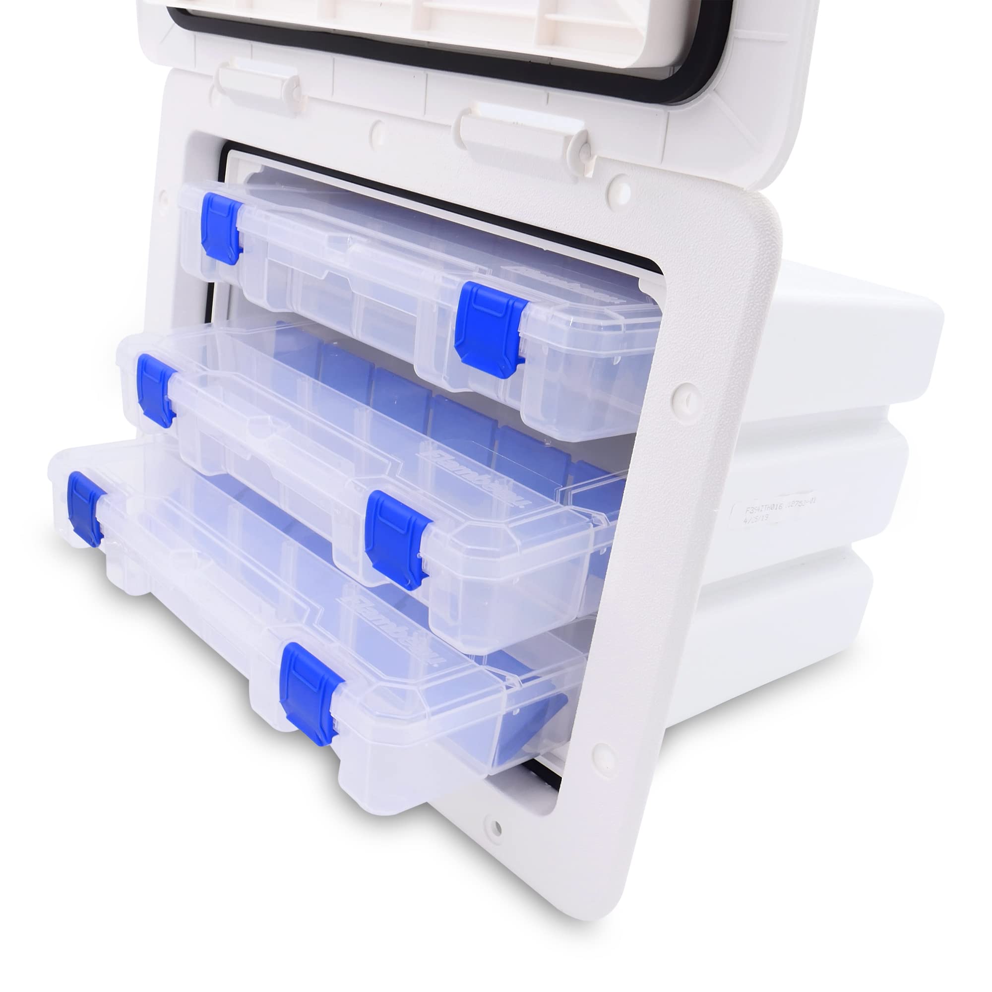 Sure-Seal T-H Marine Tackle Box Boat Access Hatch - Deck Compartment Includes 3 Plano Lure Trays - Dual Seals Offer Watertight Fit - 11" x 15", Polar White
