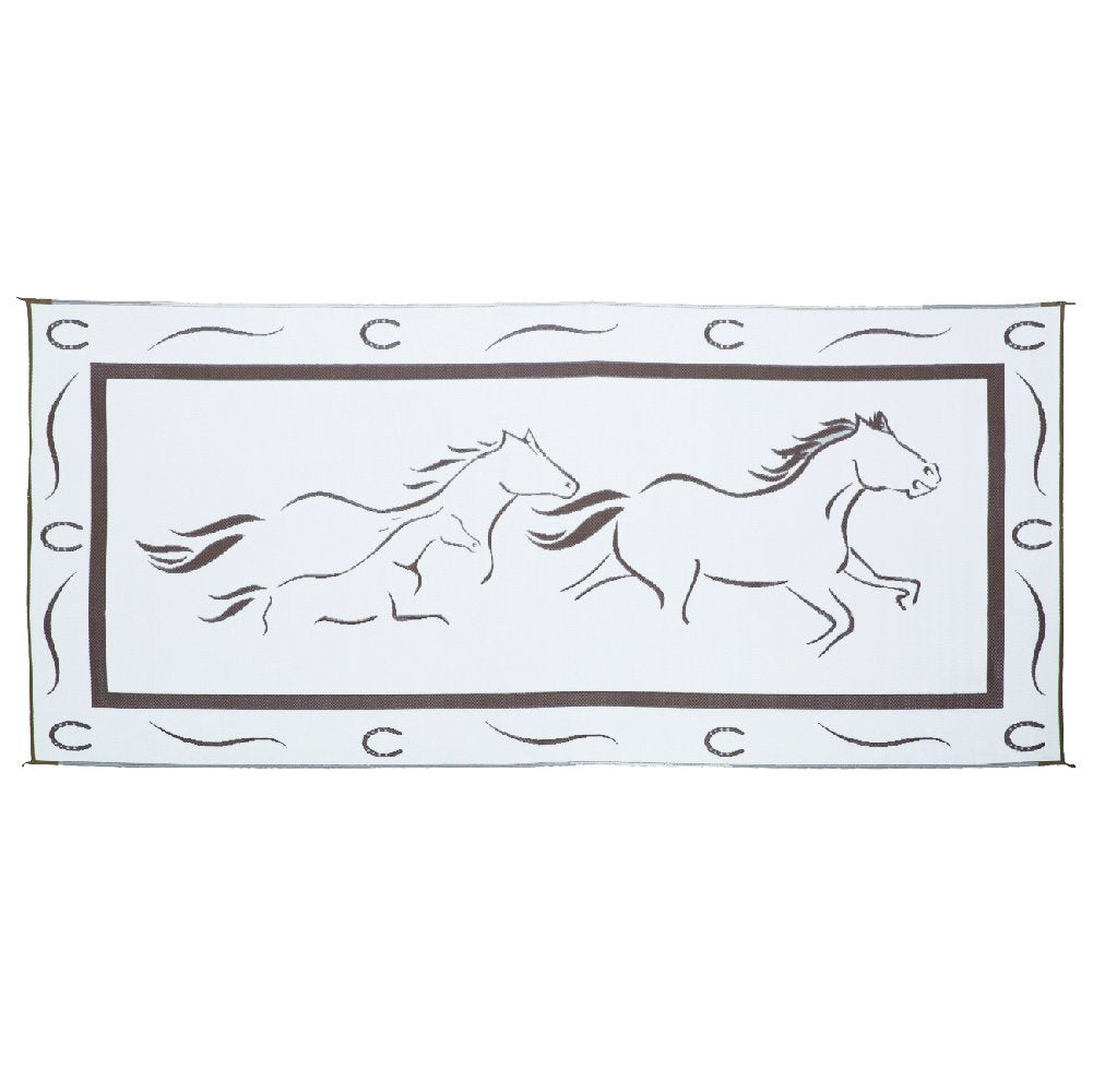 8' x 18' Galloping Horses Mat Stylish Camping Brown/White, 1 Pack