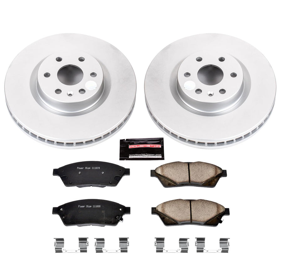 Power Stop CRK5545 Brake Rotor & Coated Ceramic Brake Pads- front For Cadillac SRX 2010-2016, Saab 9-4X 2011 [Model Specific]