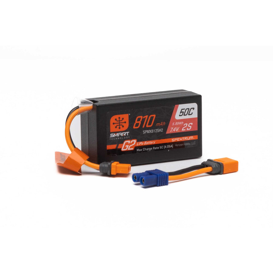 7.4V Spektrum 810mAh 2S Smart G2 50C LiPo: IC2, SPMX812SH2