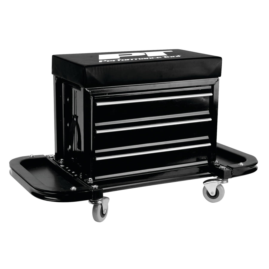 3-Drawer Performance Tool W85025 Rolling Tool Chest Seat With Magnetic Side Trays, Black