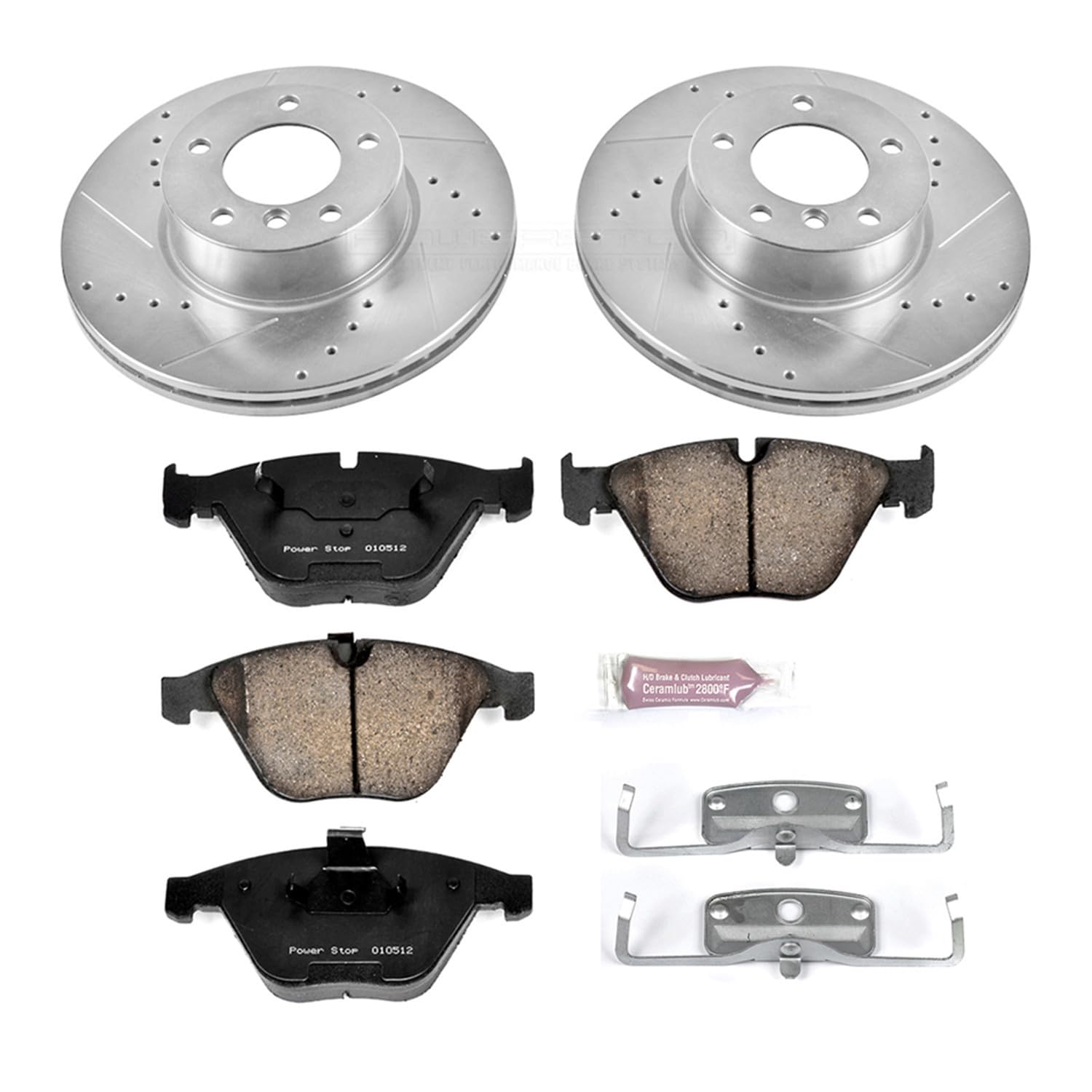 Power Stop K6073 Z23 Carbon Fiber Brake Pads Front with Drilled & Slotted Brake Rotors Kit and 1 Front Sensor Wire For BMW 328i xDrive 2011-2013, BMW X1 2013-2015 [Model Specific]
