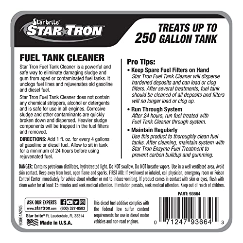 Star Tron STAR BRITE Fuel Tank Cleaner - Remove Sludge, Varnish & Other Deposits - Rejuvanate Old, Stale Fuel - Concentrated Formula Works In Gas Tanks & Diesel Tanks 64 OZ (093664)