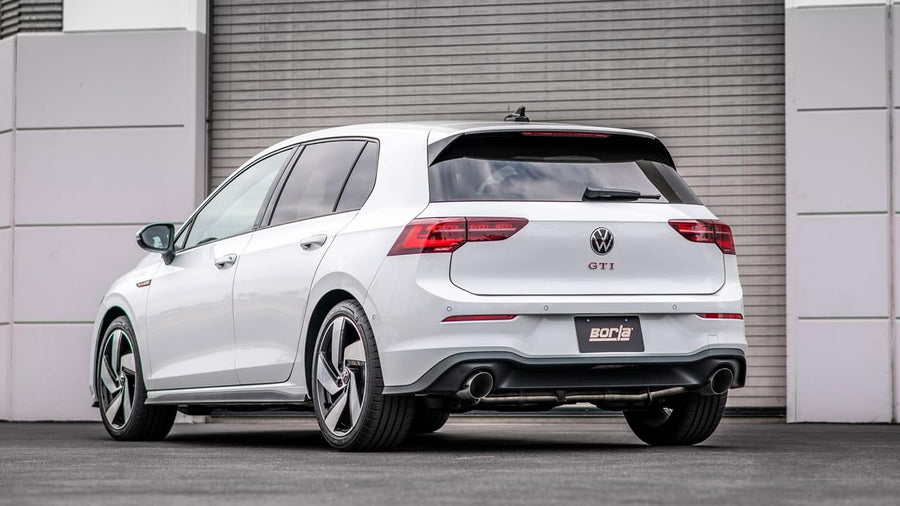 BORLA Cat-Back 140883SB Performance Exhaust System for 2022-2023 Volkswagen GTI MK8 2.0L 4 Cyl. Dual Shift Gearbox Dual Clutch Automatic (DSG)/ Manual Transmission Front Wheel Drive 4 Door Hatchback.