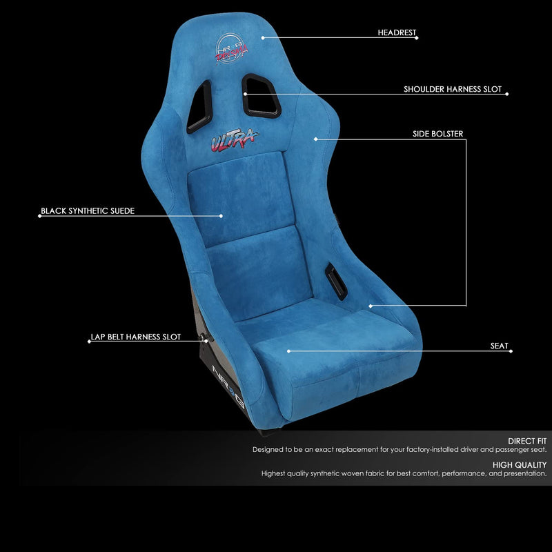 NRG Innovations Universal Prisma Ultra NRG-FRP-303BL-ULTRA Fixed Back Bucket Racing Seat for 6-Point Harnesses,Size M,Blue/Gold Glitter,22" W X 34" H X 21" D