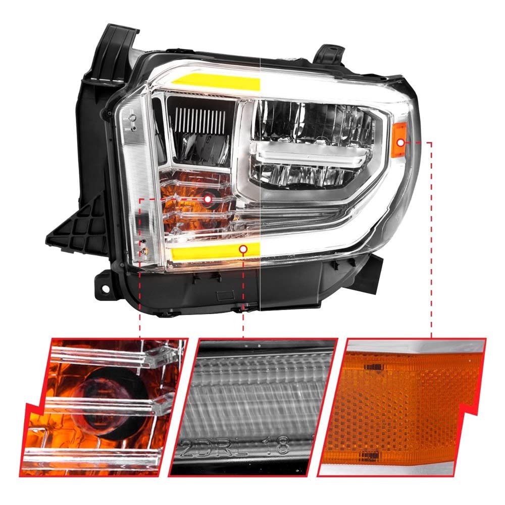 LED CRYSTAL HEADLIGHTS TOYOTA TUNDRA 14-21 SWITCHBACK PLANK STYLE CHROME (LED HIGH/LOW BEAM) (FOR OEM HALOGEN MODEL W/LED DRL)