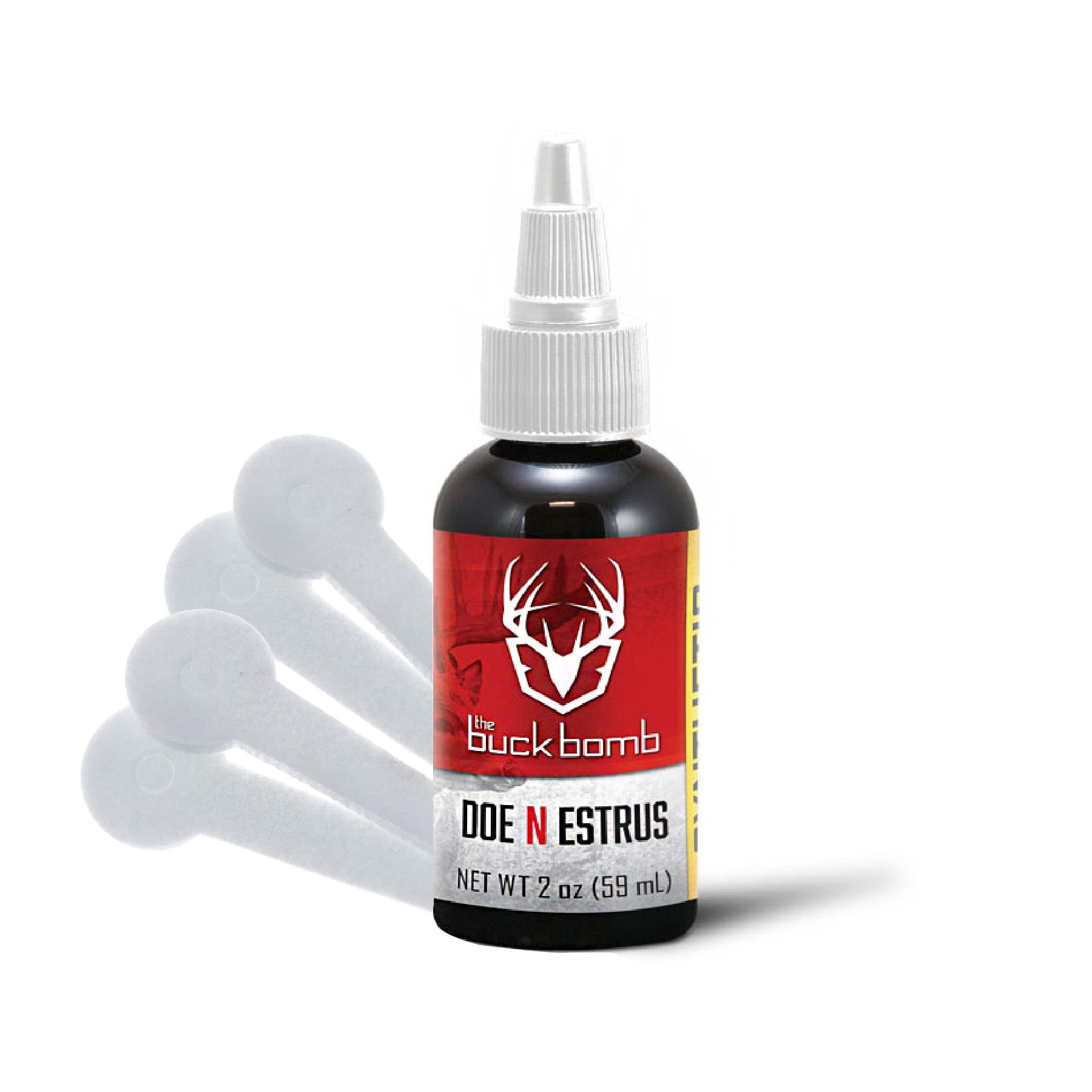 Buck Bomb Synthetic Doe 'N Estrus Liquid w/Wicks | Hunters Specialties Deer Buck Lure Hunting Primetime Scent Attractant for Hunting, 4 Oz (118 ml.)