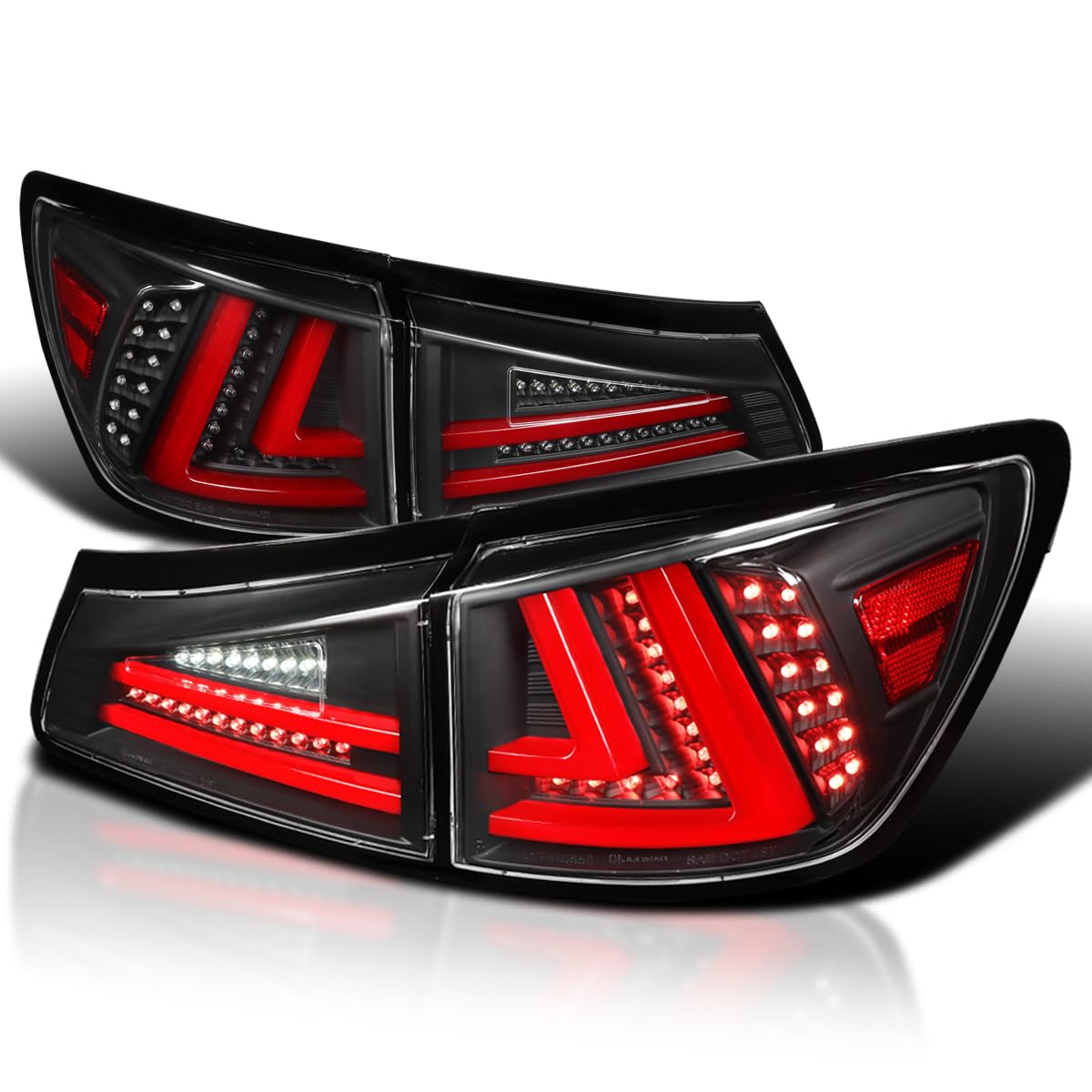 Black Tail Lights w/Red LED Bar SPEC-D TUNING Compatible with 2006-2008 Lexus IS250 IS350, Left + Right Pair Assembly