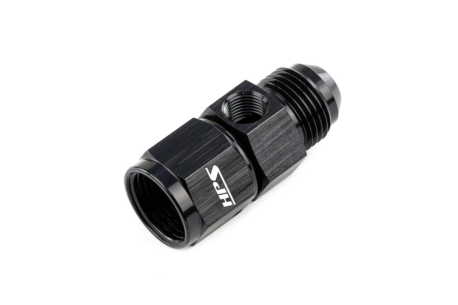 AN192-06 HPS AN to NPT Adapter Fitting, Male to Female Fuel Pressure Gauge with 1/8" NPT Female Port, Aluminum, Size: AN-6, Angle: Tee, Black