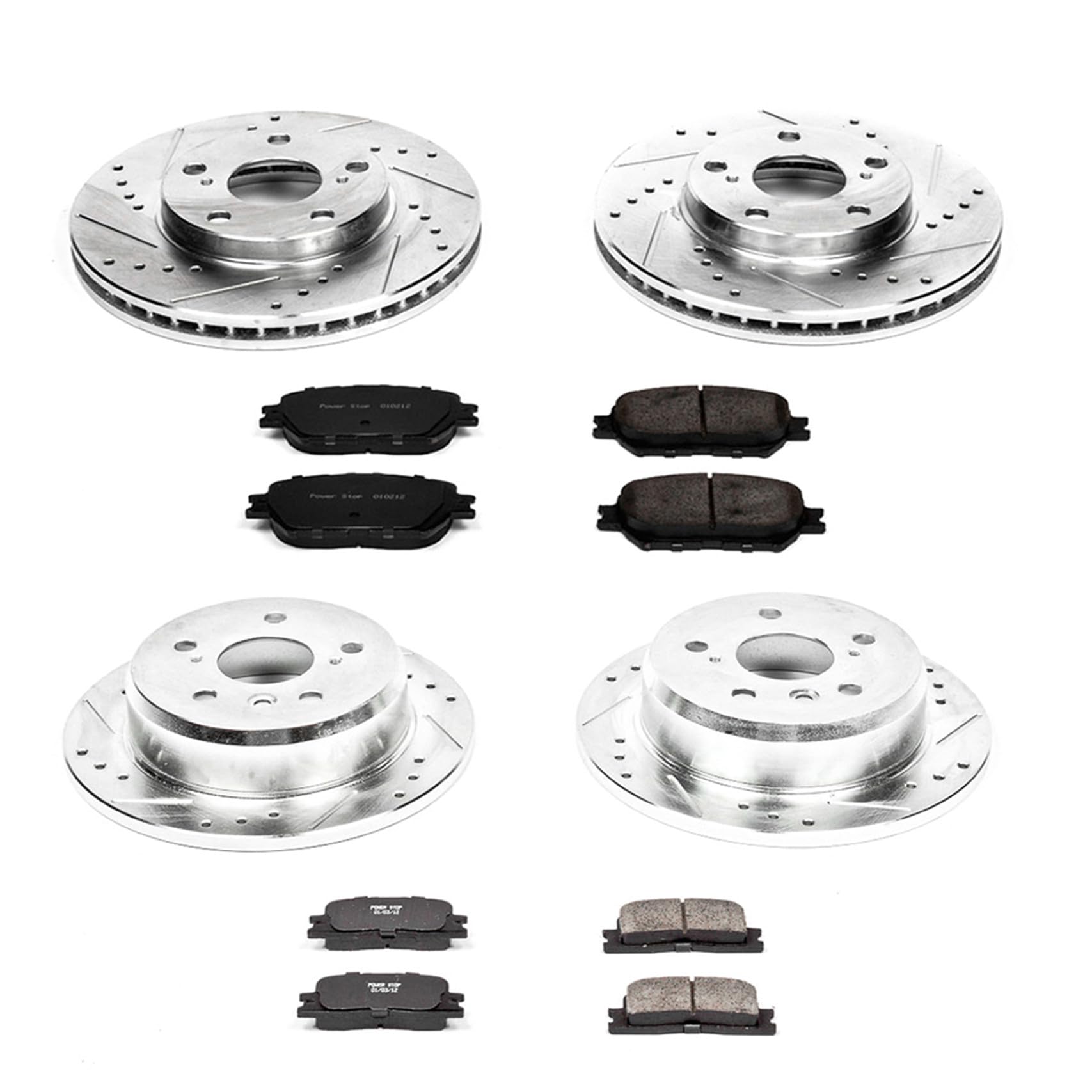 Power Stop K1066 Z23 Carbon Fiber Brake Pads Front and Rear with Drilled & Slotted Brake Rotors Kit For Toyota Camry 2002-2006 [Model Specific]
