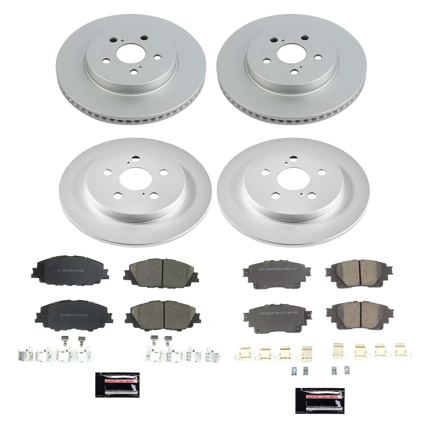 Power Stop Z17 Coated Rotor Kit-Front and Rear Brake Rotors, Ceramic Brake Pads