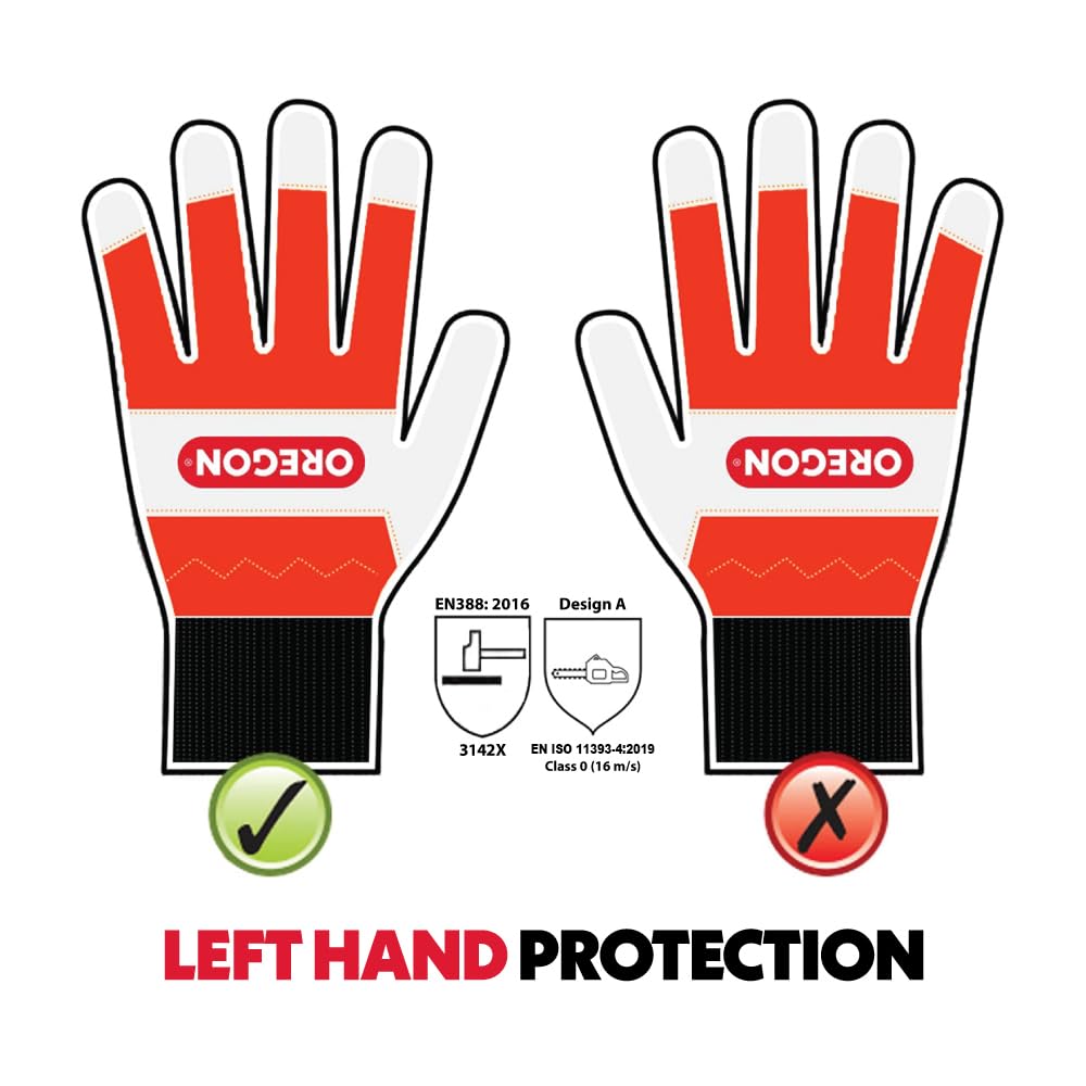 Oregon Left-Hand Chainsaw Protection Leather Gloves – Large (Size 10) (91305L)
