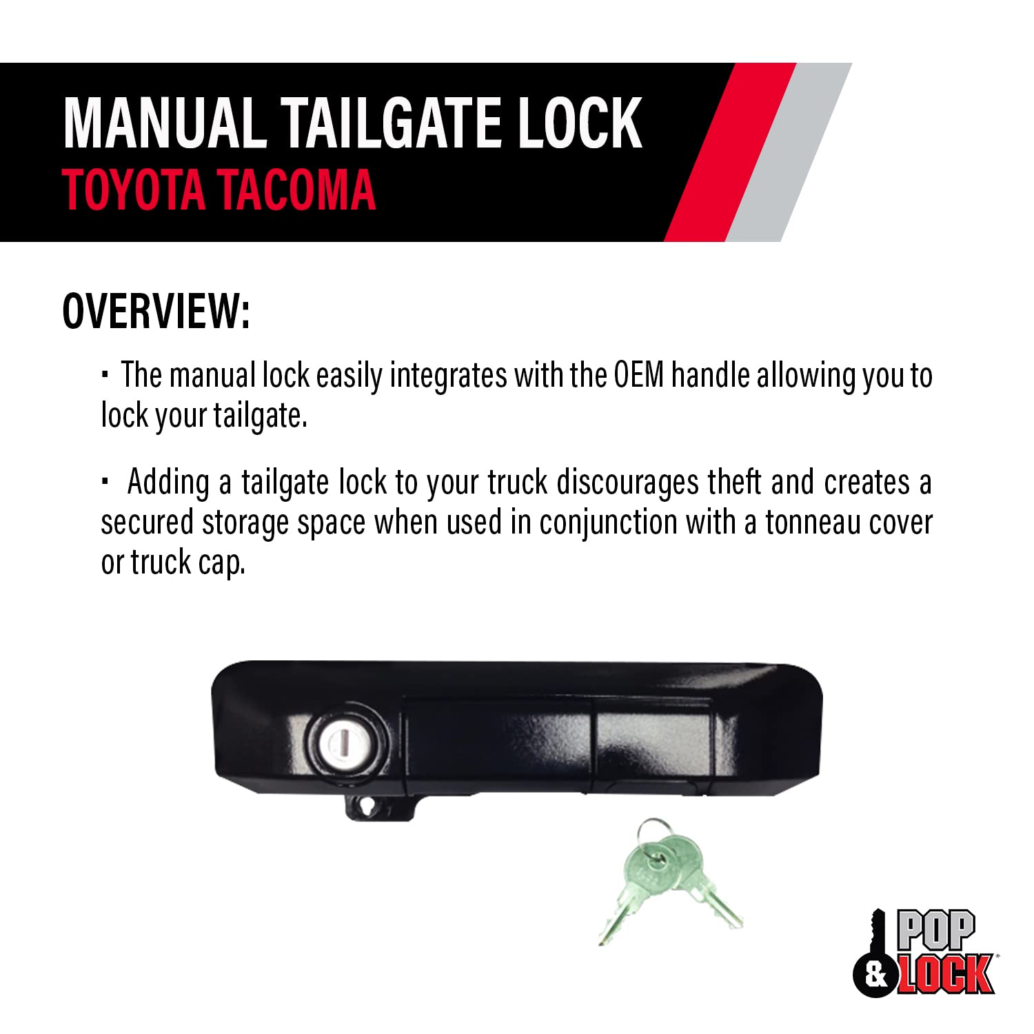 Pop & Lock Gloss Black PL5510 Manual Tailgate Lock for Toyota Tacoma (Standard Lock)