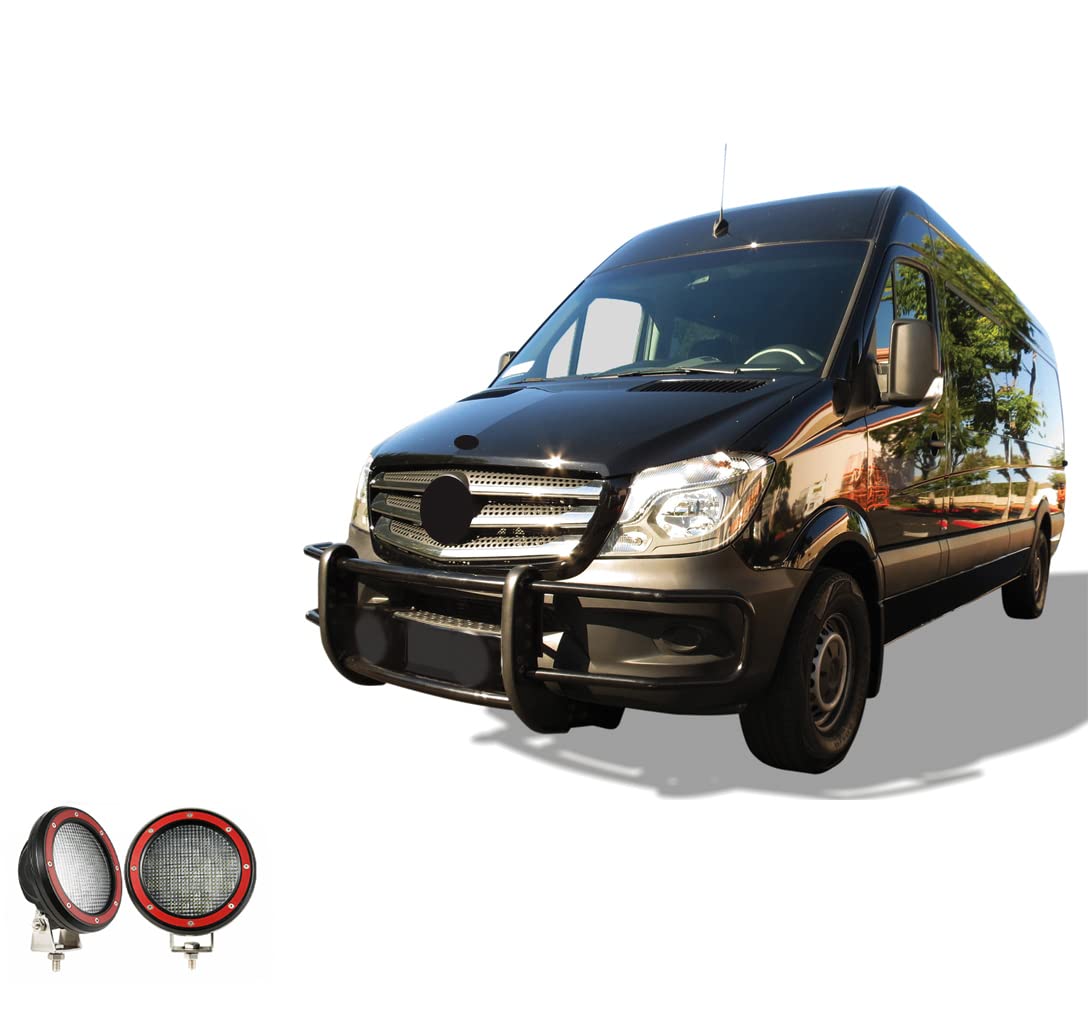 Spartan Grille Guard Black Horse Modular W/Pair of 5.3" LED Light Compatible with 07-09 Dodge Sprinter-Freightliner 2500/3500|19-24-Benz Sprinter 1500/4500|10-24-Benz Sprinter 2500/3500-17D501MA-PLFR
