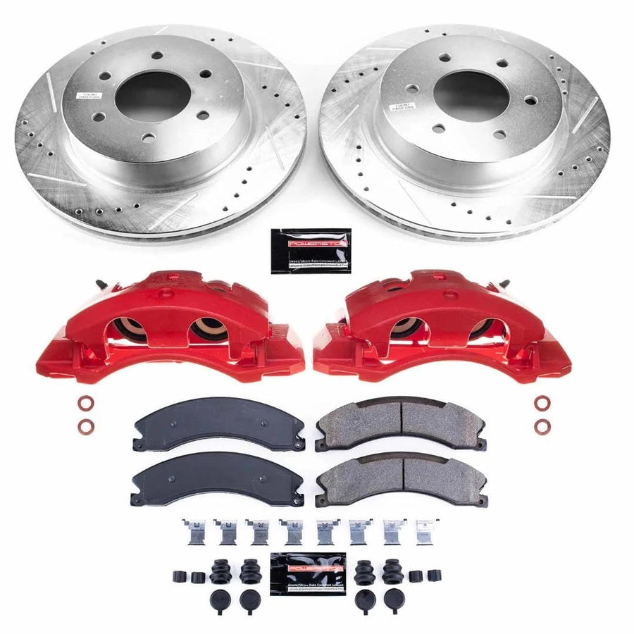 Power Stop Z23 FrontBrake Caliper Kit-Drilled/Slotted Rotors, Carbon Ceramic Brake Pads, Calipers For Nissan TITAN XD 2016-2022 [Model Specific]