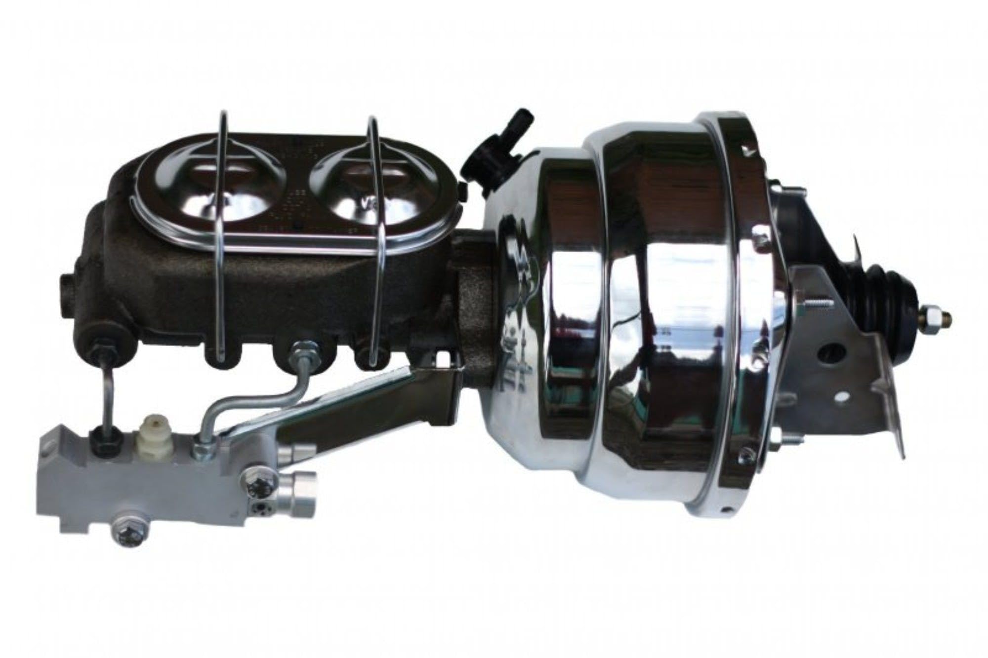 Power Brakes Leed Front Disc Brake Conversion Kit 2" Drop Spindle With 8" Dual Chrome Booster Cast Iron Chrome Top M/C Disc/Drum Side Mount