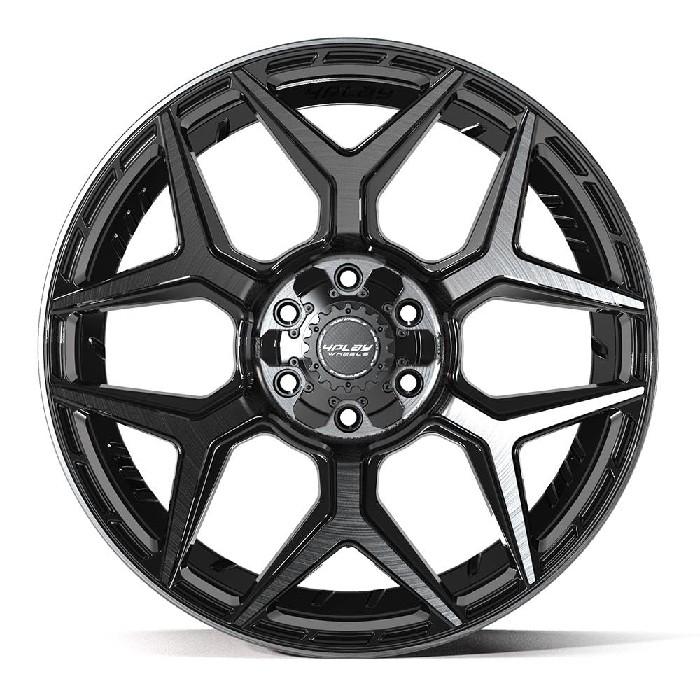 22 Inch 4PLAY Wheels Rim 4P06 Fits 6x135 & 6x139.7 22x9 Gloss Black Brushed with Tinted Clear (1)
