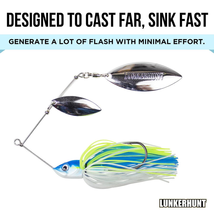 Impact Ignite Lunkerhunt | Spinnerbaits with 2 Willow Leaf Blades | Sink Fast Fishing Lure for Bass and Trout | Silicon Skirt, Swim Jig Saltwater and Deep Water Fishing Bait