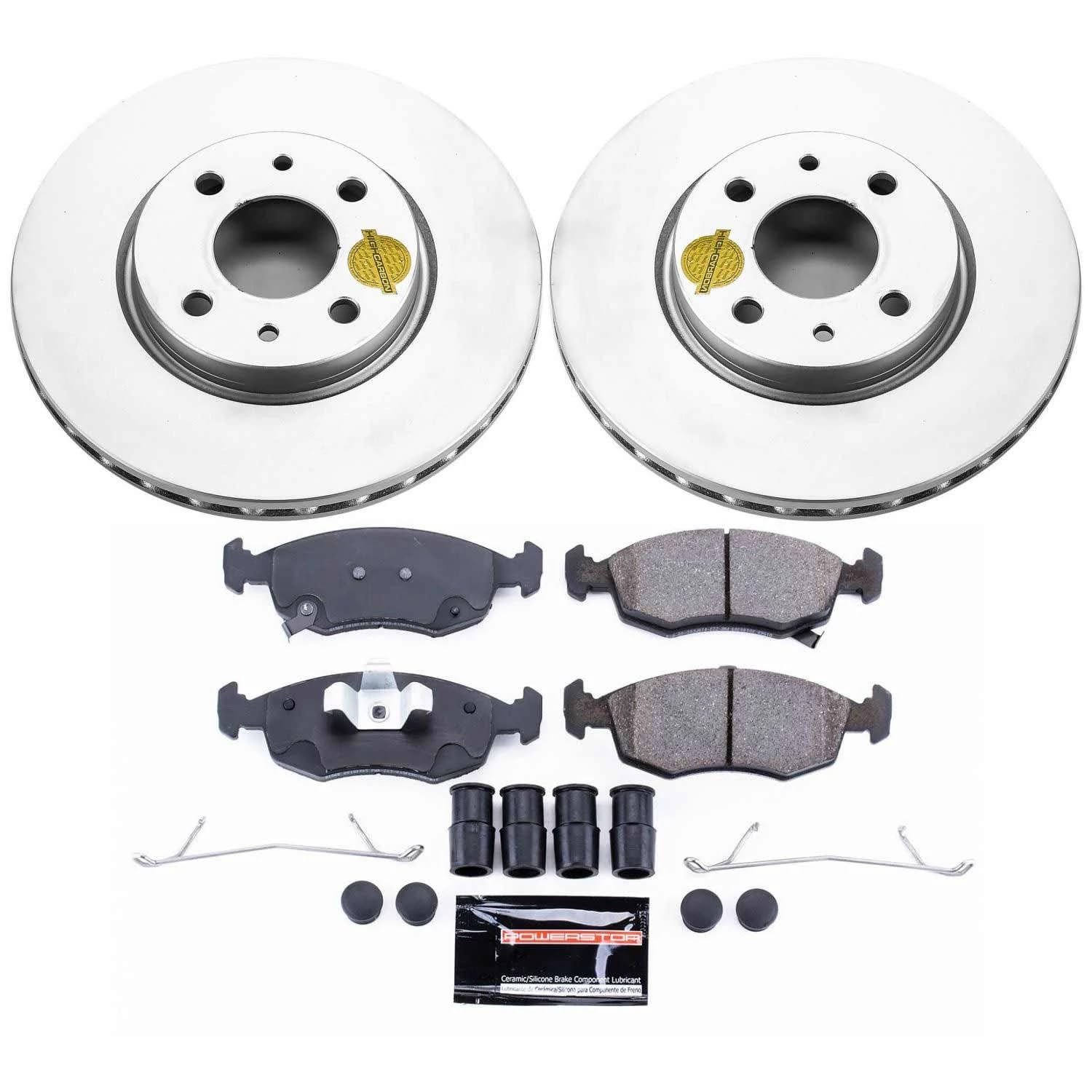 Coated Brake Rotor and Ceramic Brake Pads Power Stop CRK6290 - Front For Fiat 500 2012-2017 [Model Specific]