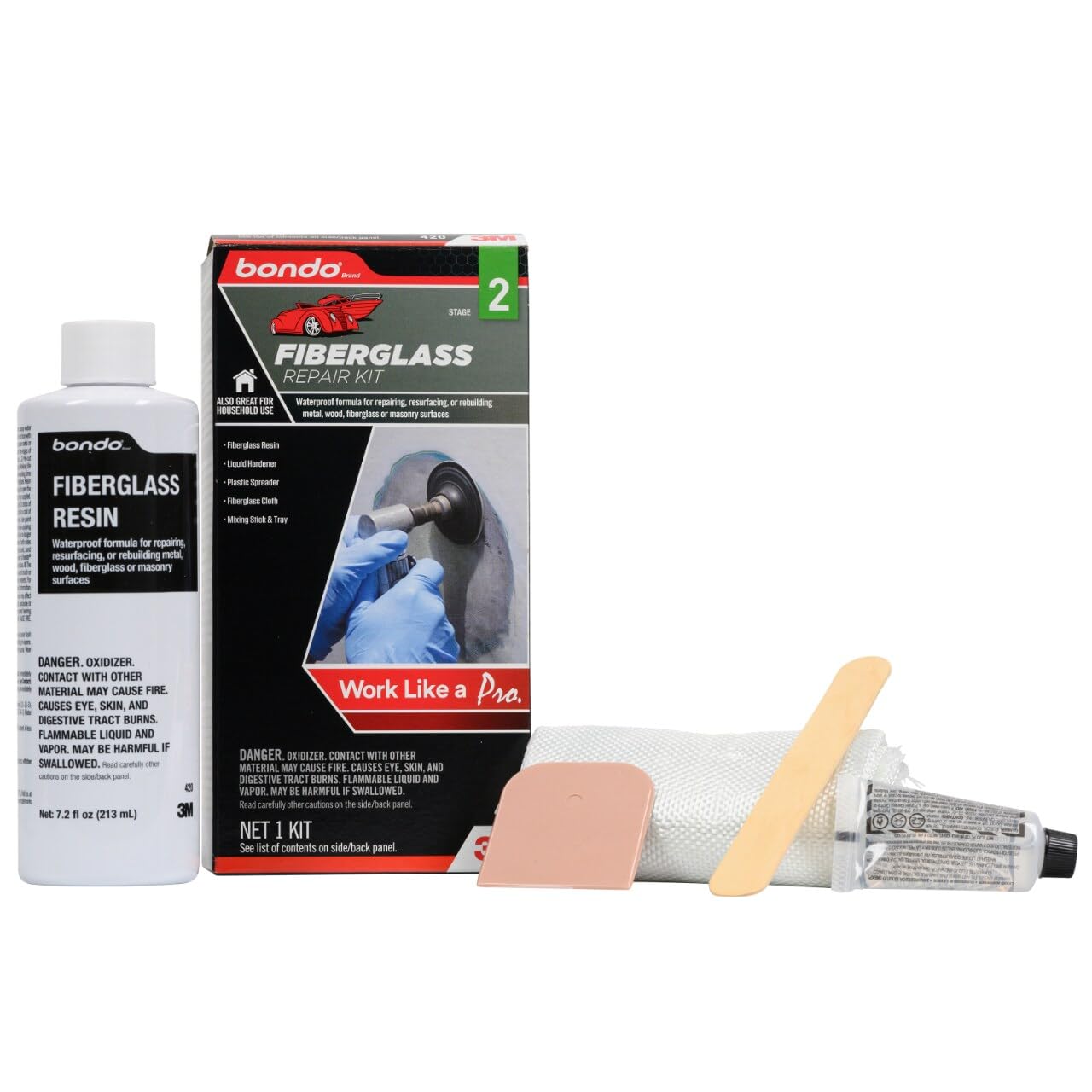 1/2 Pint Fiberglass Resin Repair Kit (8 oz), All-in-One Set with Resin, Hardener, Fiberglass Cloth and Tools for Automotive, Marine and Home Repairs