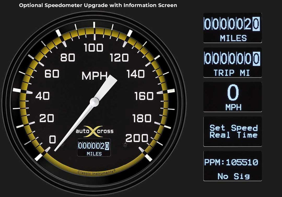 Autocross Yellow Classic Instruments MU67AXYBA 5 Gauge Package Brushed Bezel Fits 1967 Mustang