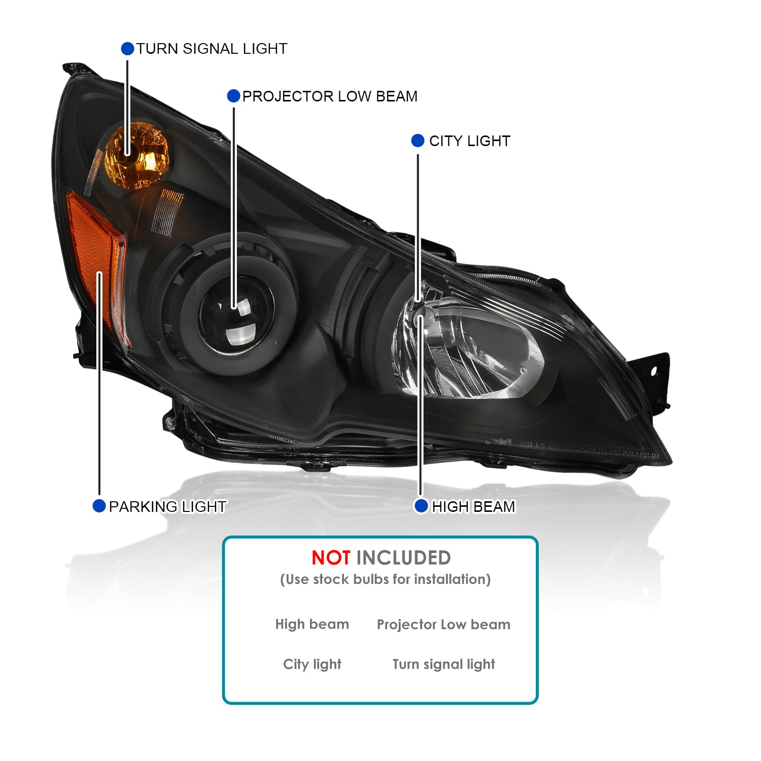 Black Projector Headlights SPEC-D TUNING Compatible with 2010-2014 Subaru Legacy, 2010-2014 Subaru Outback, Left + Right Pair Headlamps Assembly