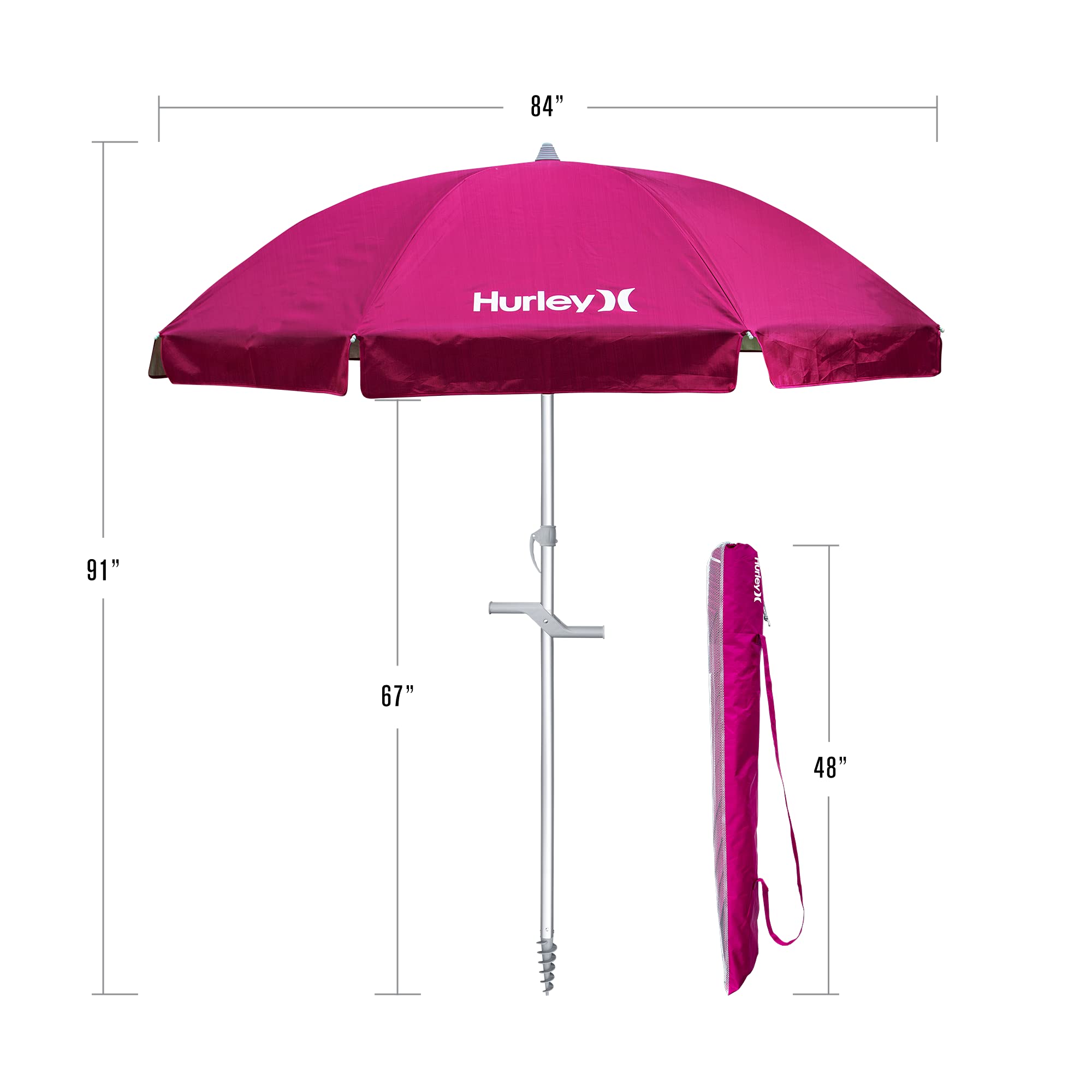 7' Hurley Beach Umbrella, Fireberry