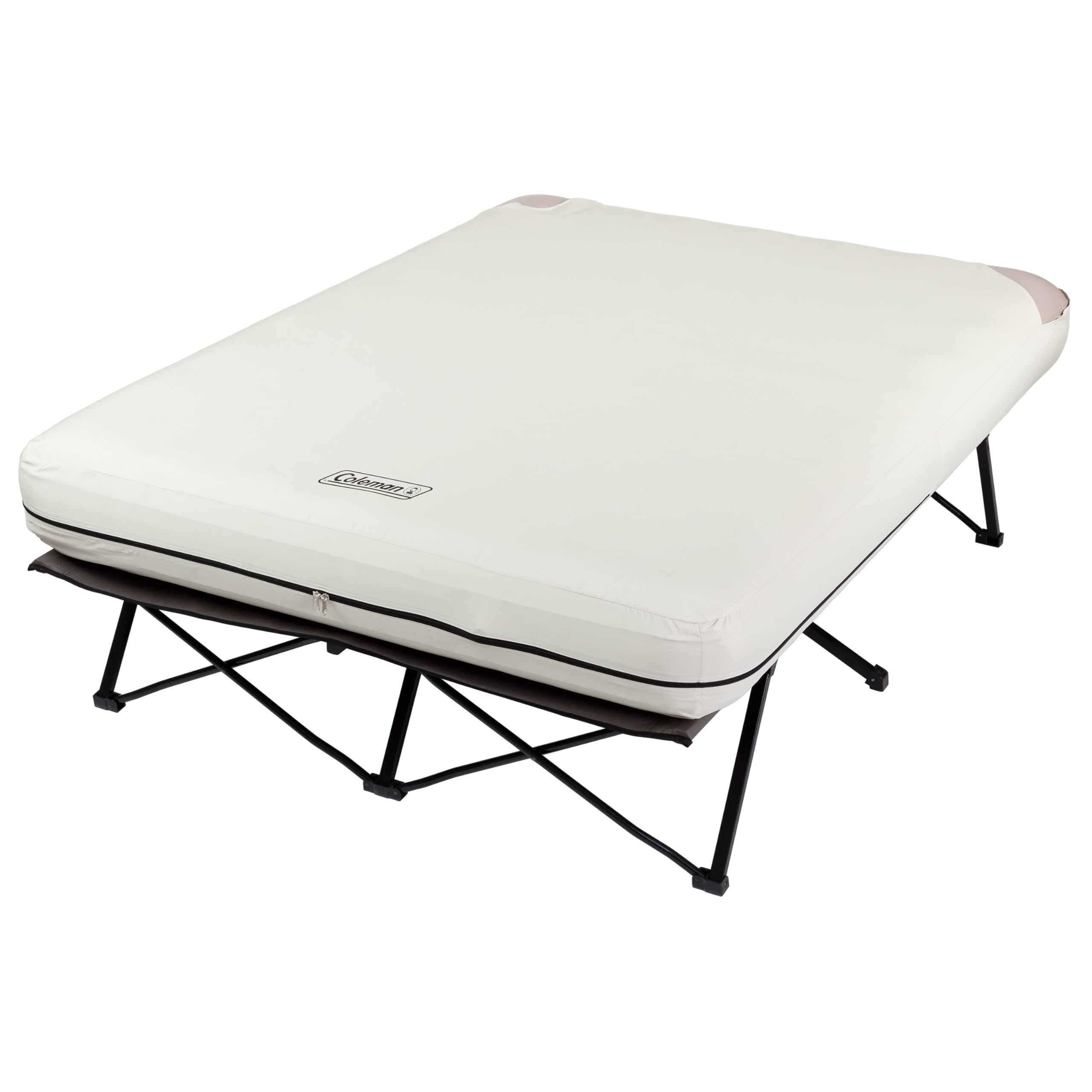 Queen-Size Coleman Airbed Cot Combination, Folding Air Mattress with Steel Frame & Side Table, Battery Pump Included, Great for Camping, Lounging, Elevated Sleeping, Guests, & More