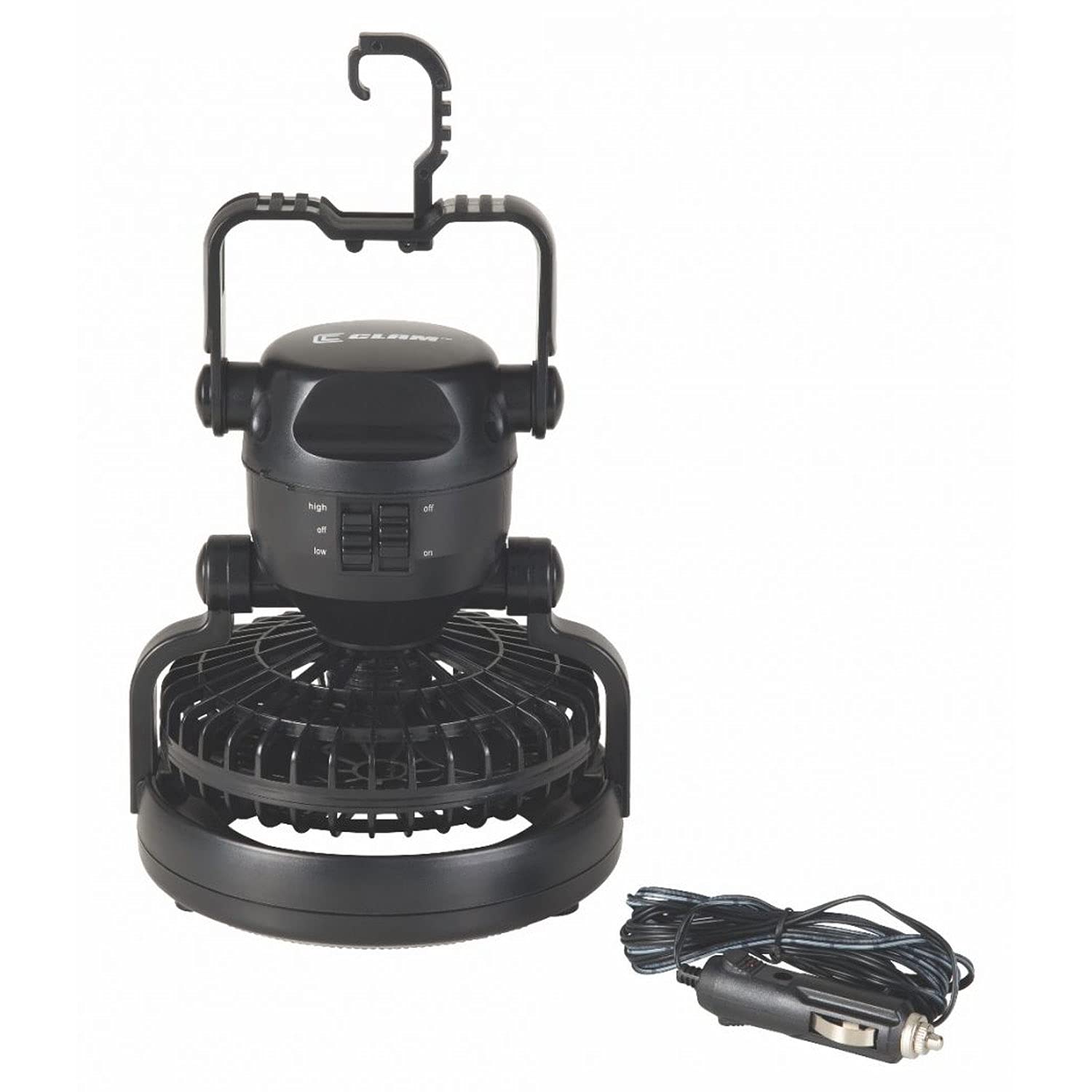 CLAM LED Fan/Light 8429 – Large – Dual-Speed Portable Shelter Fan with Built-in LED Light, 12V Adapter & Battery Operation – Quiet Air Circulation for Ice Fishing, Camping & Outdoor Use