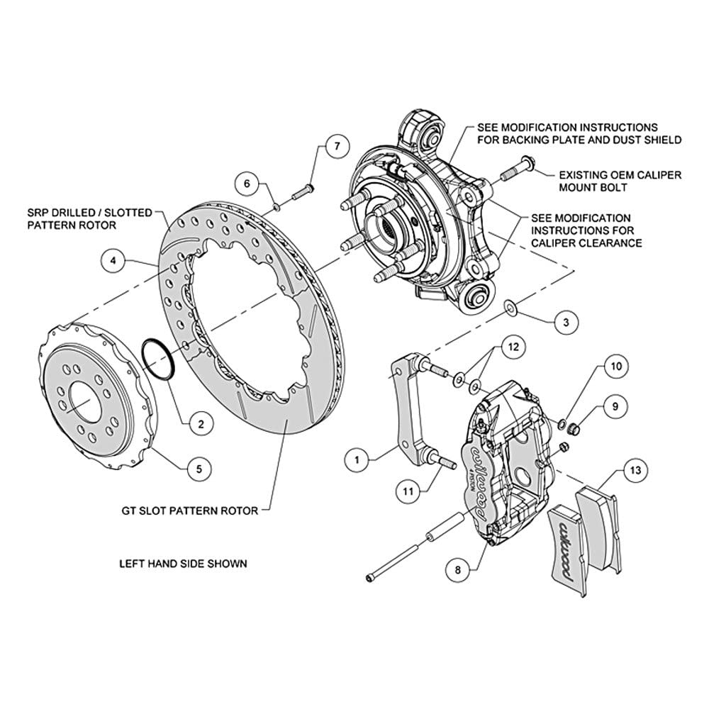 WILWOOD Rear Kit,140-13648-DR FNSL4R,14.00", Drilled, Red Morrison Multilink IRS (2010 Camaro Based)