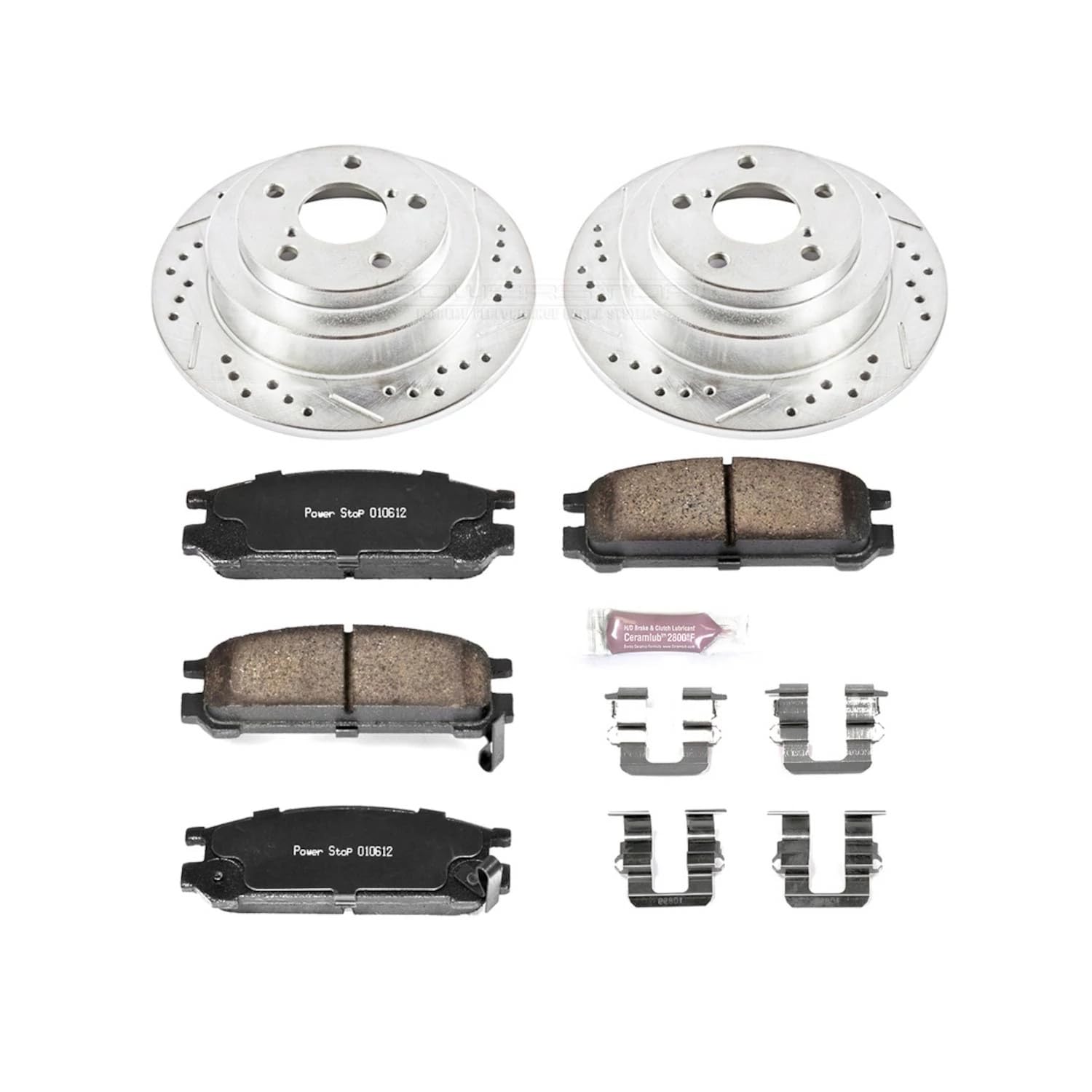 Rear Power Stop K448 Z23 Carbon Fiber Brake Pads with Drilled & Slotted Brake Rotors Kit