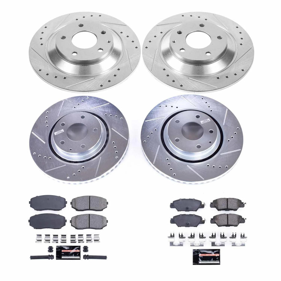 Power Stop K8351 Z23 Carbon Fiber Brake Pads Front and Rear with Drilled & Slotted Brake Rotors Kit For Mazda CX-5 2019-2023 [Model Specific]