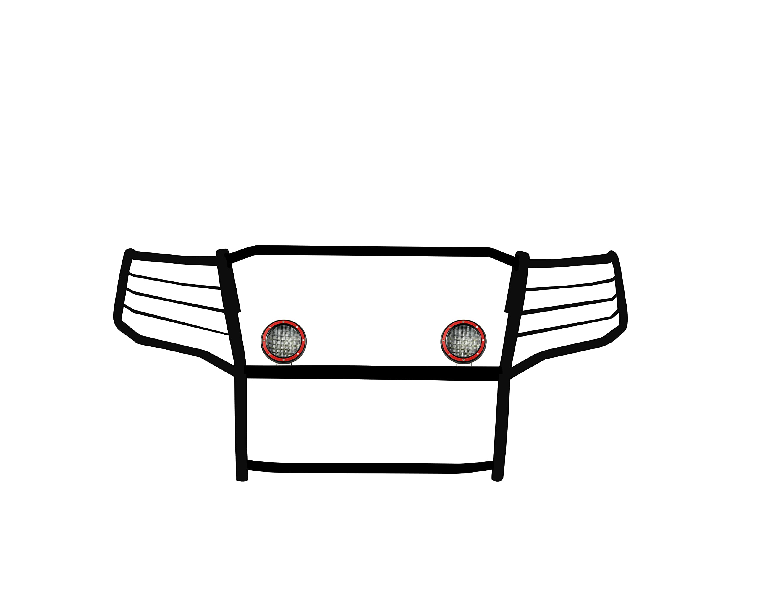 Black Horse Grille Brush Bumper Guard Black Modular Come with Pair of 5.3" Dia.LED Lights with Red Trim Rings Compatible with 2015-2023 Chevrolet Suburban |2015-2023 Chevrolet Tahoe-17GT20MA-PLFR