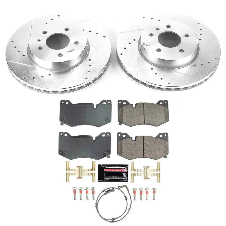 POWERSTOP Z23 Carbon-Fiber Ceramic Brake Pads and Drilled and Slotted Rotors Brake Kit For Cadillac CT4 2020-2022 [Vehicle Specific]
