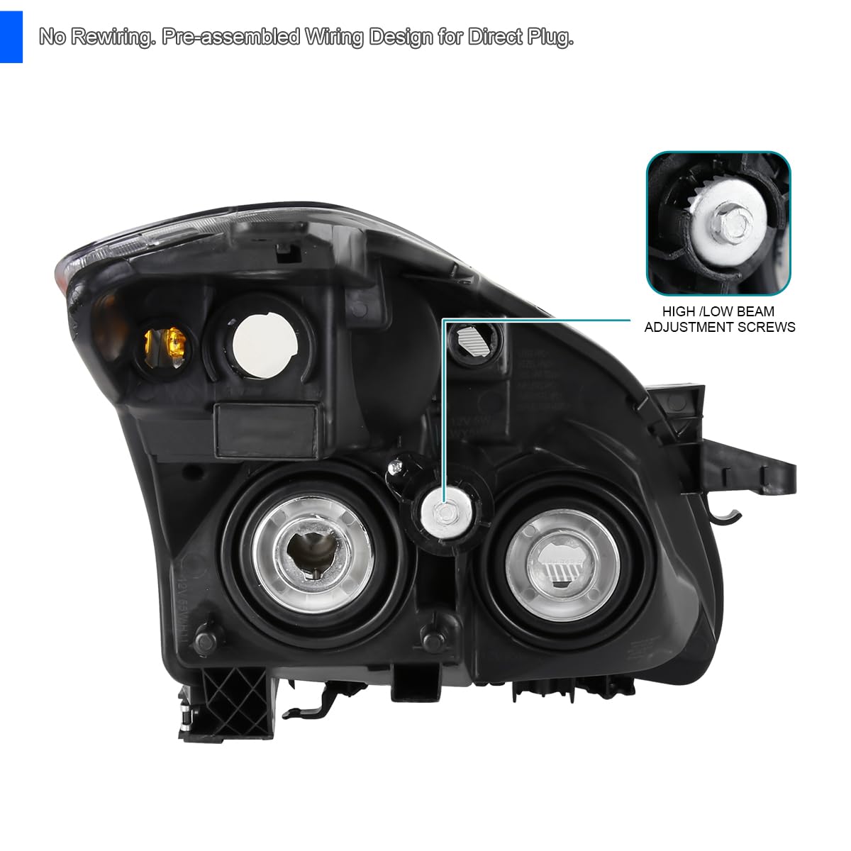 Black Headlights SPEC-D TUNING Compatible with 2010-2012 Nissan Altima Sedan L+R Pair Head Light Lamp Assembly