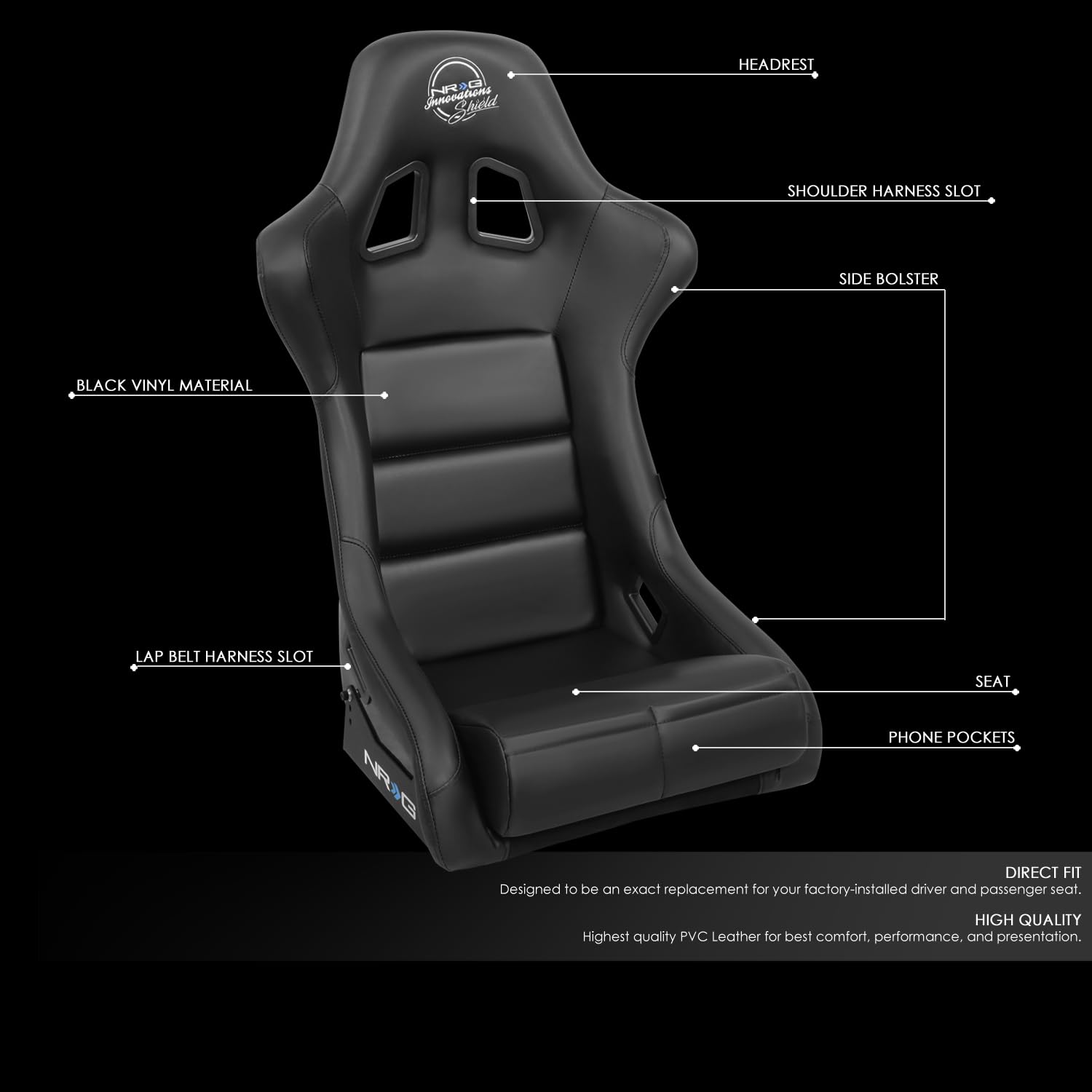 NRG Innovations Grey NRG-FRP-310GY-SHIELD FRP Bucket Seat With Headrest Water Resistant Vinyl (Medium)