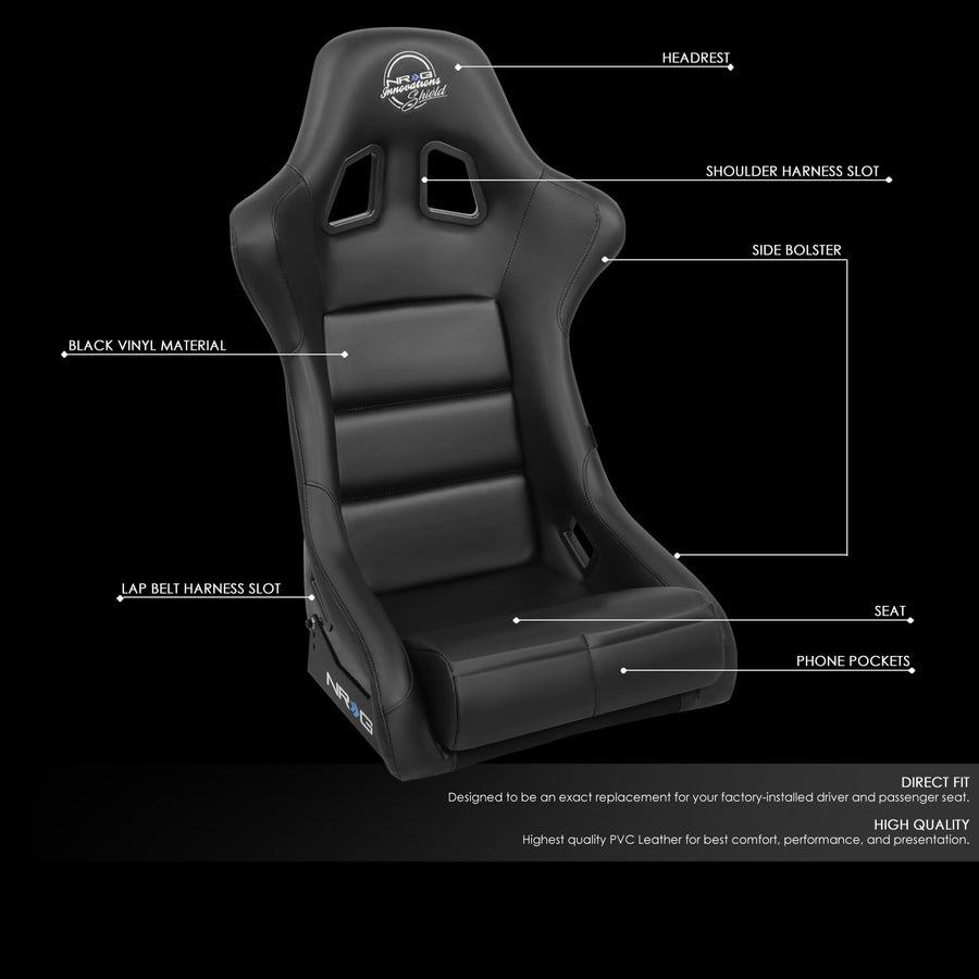 NRG Innovations Grey NRG-FRP-310GY-SHIELD FRP Bucket Seat With Headrest Water Resistant Vinyl (Medium)