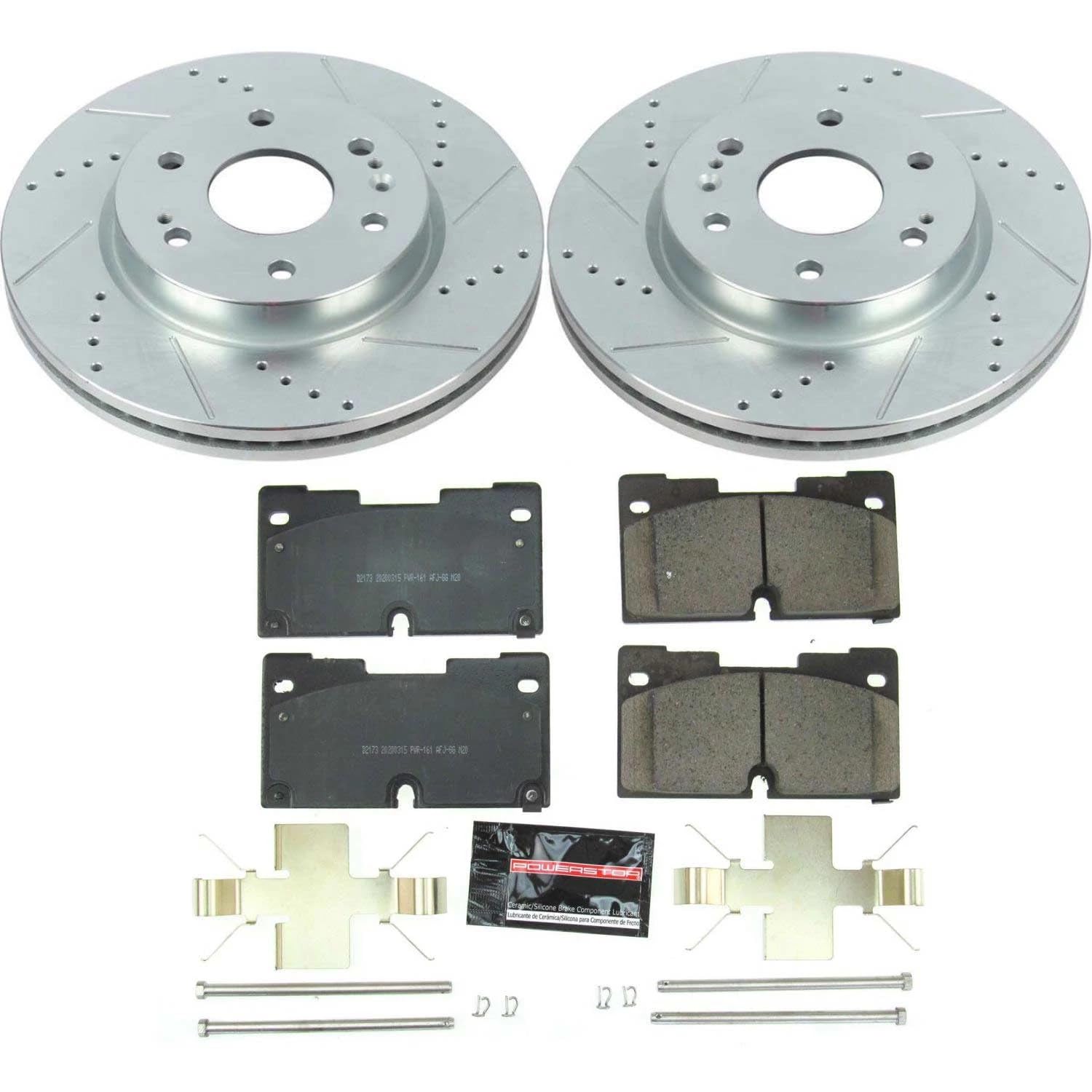 Power Stop K8172 Z23 Carbon Fiber Brake Pads with Drilled and Slotted Brake Rotors Kit For 2021-2022 Cadillac Escalade | 2019-2022 Chevy Silverado 1500 GMC Sierra 1500