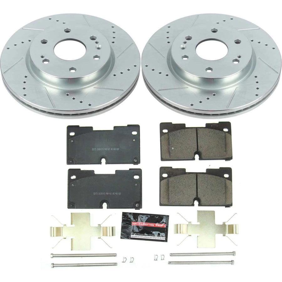 Power Stop K8172 Z23 Carbon Fiber Brake Pads with Drilled and Slotted Brake Rotors Kit For 2021-2022 Cadillac Escalade | 2019-2022 Chevy Silverado 1500 GMC Sierra 1500