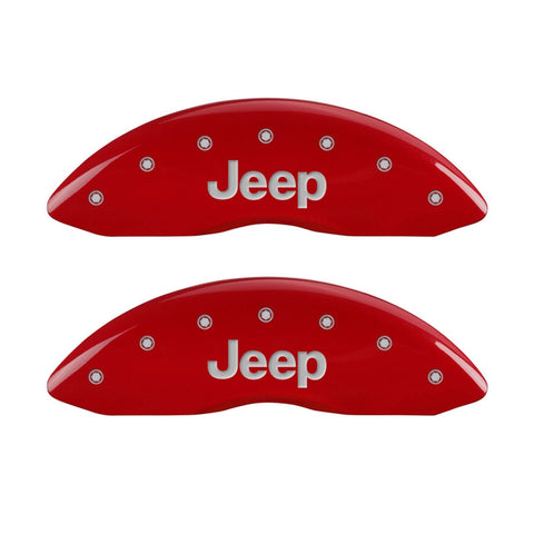 Caliper Covers MGP 42004SJEPRD 'JEEP' Engraved with Red Powder Coat Finish and Silver Characters, (Set of 4)