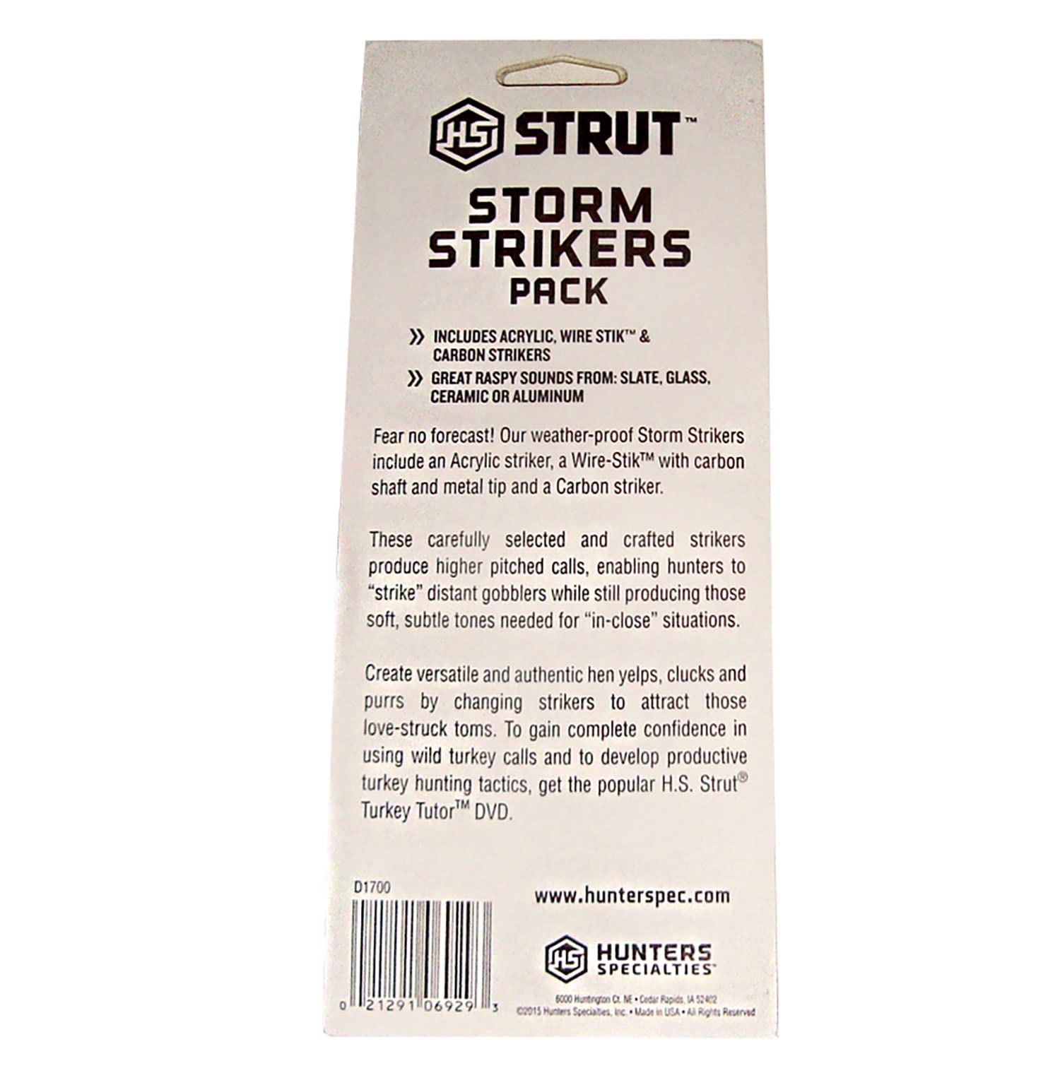 H.S. Strut Hunters Specialties Easy-to-Use Weather Resistant Realistic Sounds Storm Strikers Peg Pack of 3
