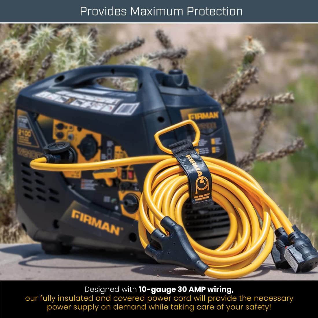 30 Amp Firman Generator Power Cord (L5-30P to 3x5-20R), Black