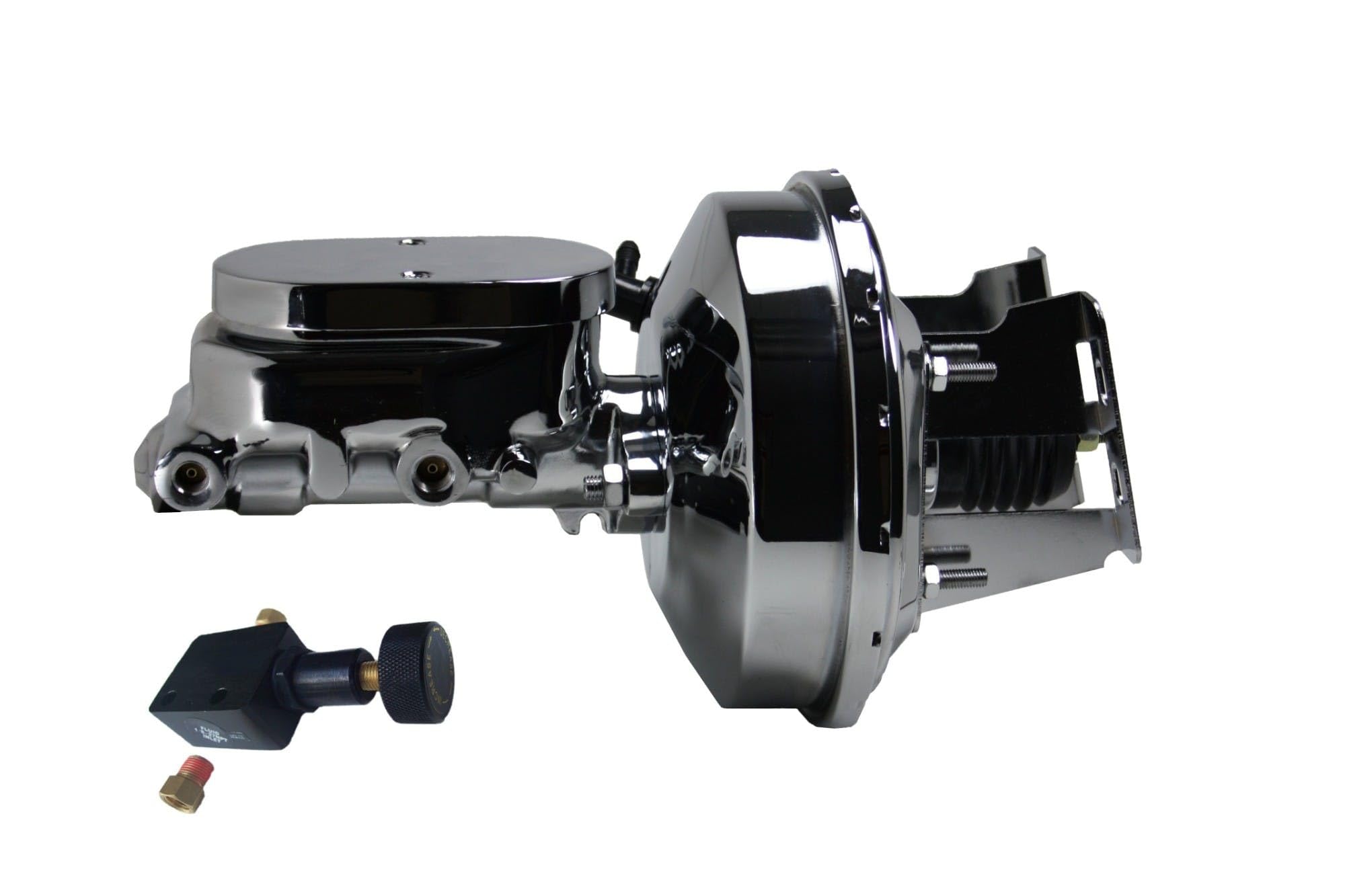 9 Inch LEED BRAKES Power Booster, 1-1/8 Inch Bore Flat Top Master, Adjustable Proportioning Valve (Chrome)
