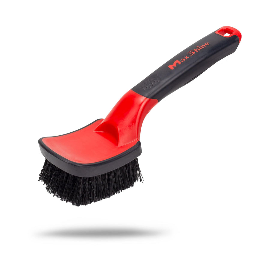 Maxshine Heavy Duty Universal Soft Grip Brush | Ergonomic Short Handle, Anti-Slip Grip, Scratch-Resistant Bumper | Stiff Bristles for Tires, Carpets & Tough Surfaces | Auto, Boat & Marine Detailing