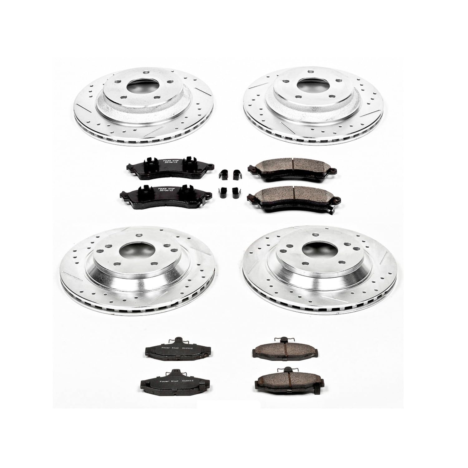 Front and Rear Brake Kit PowerStop For Chevrolet Corvette 1988-95 - Drilled and Slotted Disc Rotors with Ceramic Brake Pads Replacement, K1518