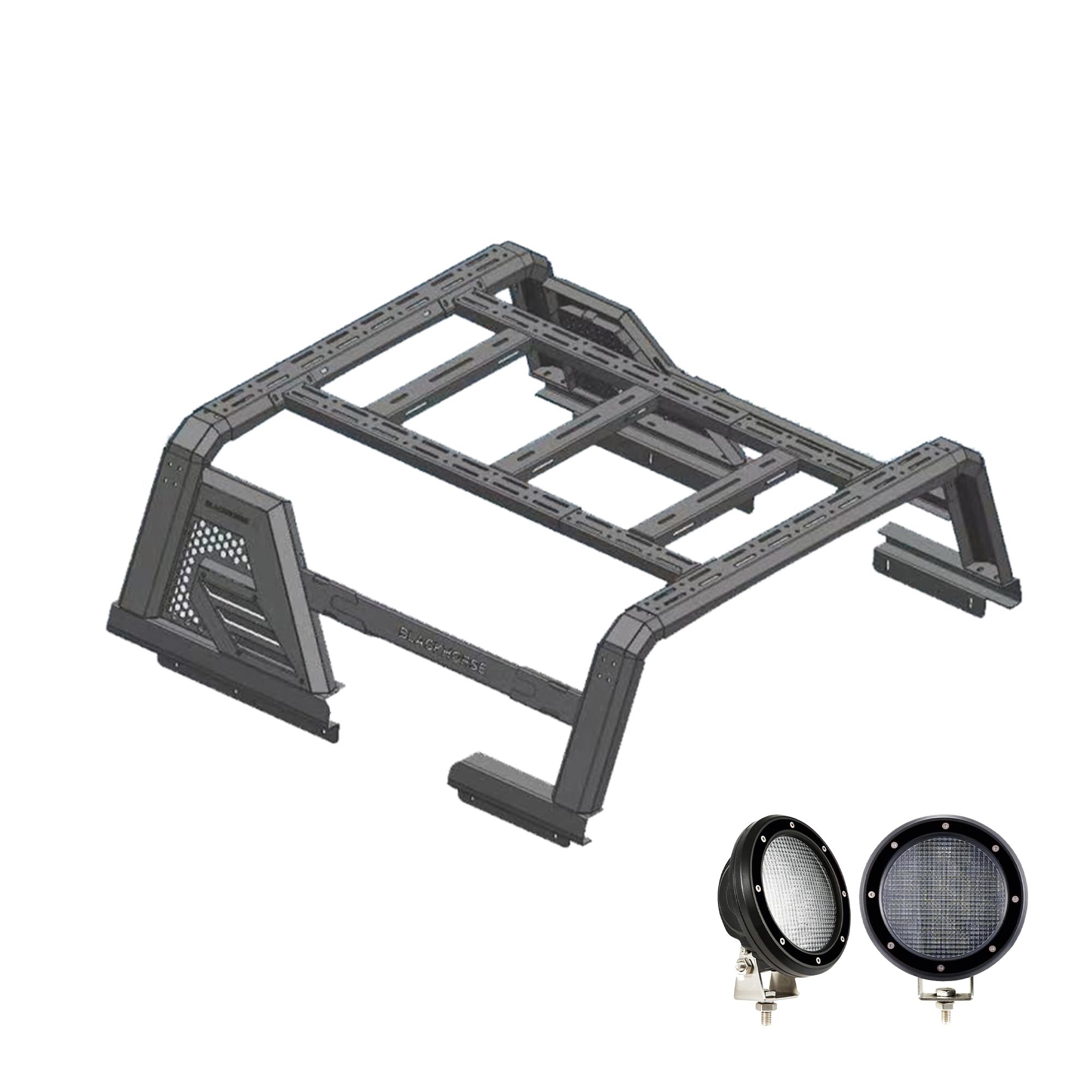 Armour II Black Horse Roll Bar W/Overland Kit Black Compatible with 14-22 Chevry Silverado 1500|14-24 GMC Sierra 1500|15-24 Ford F-150|15-24 Ram 1500|07-24 Tundra-AR2-01BOV1-PLFB