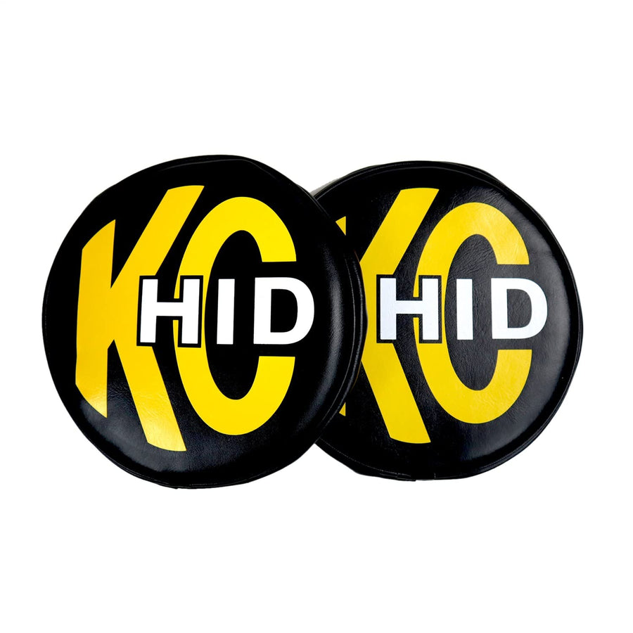 KC HiLiTES 8" Light Cover - Soft Vinyl - Black w/Yellow KC HID Logo - Pair (5818)