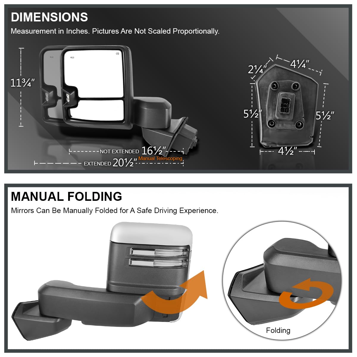 Spec-D Tuning Power Heated Chrome Trim Tow Mirrors w/LED Signal, Blind Spot Sensor, Temperature Sensor Compatible with 2019-2025 GMC Sierra 1500, Left + Right Pair